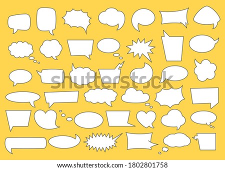 Speech bubble set with space for phrases. Line cartoon comic bubbles and clouds of various shapes for speech phrases, conversation text and words in isolated vector illustration.