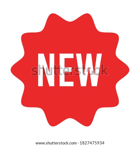 Red starburst sticker with new sign - collection of circle sun and star burst badges and labels with text about new product. Retail promotion red sticker and tag of circular form.