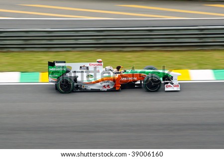 SAO PAOLO, BRAZIL - OCTOBER 16 : Adrian Sutil of Force India in practice session during Grand Prix of Brazil October 16, 2009 in Interlagos, Sao Paulo, Brazil.