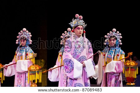 BEIJING, CHINA - SEPTEMBER 9: Chinese Beijing opera performers in the Huguang Guild Hall theater on September 9, 2011 in Beijing, China.