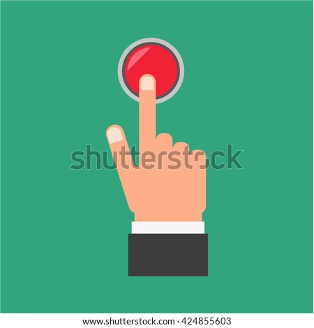 Pressing finger on red button.