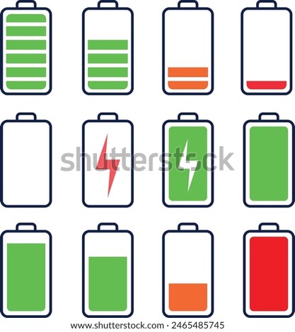 Phone battery charge status symbols with Battery level indicator