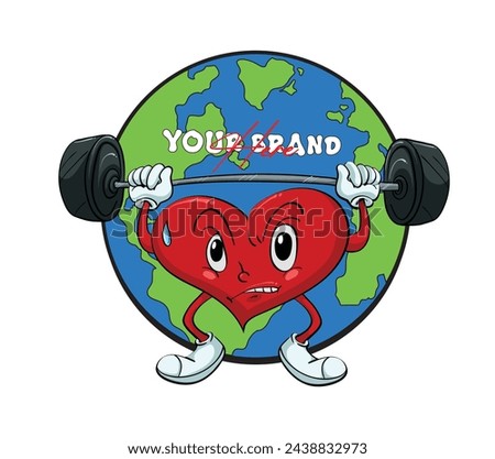 Cartoon brand logo world with heart