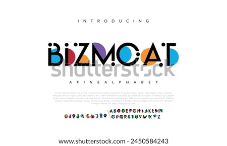 Bizmoat Modern abstract digital alphabet font. Minimal technology typography, Creative urban sport fashion futuristic font and with numbers. vector illustration