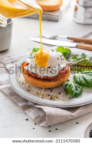 Similar – Image, Stock Photo Toast and Poached Eggs egg