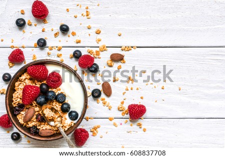 Similar – Foto Bild Heidelbeeren mit Müsli und Joghurt in einer Schüssel