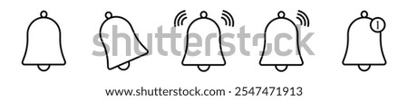 Bell, Bell icon, Notification bell icon set.  Alarm symbol. Ringing bells reminder icon , incoming inbox message sign - Web icons collection set