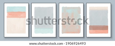 Set of Abstract Hand Painted Illustrations for Wall Decoration, Postcard, Social Media Banner, Brochure Cover Design Background. Modern Abstract Painting Artwork. Vector Pattern