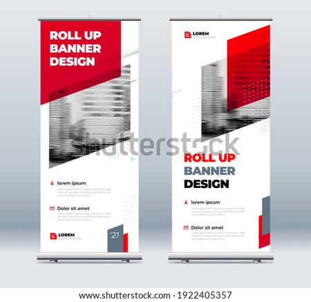RedBusiness Roll Up Banner. Abstract Roll up background for Presentation. Vertical roll up, x-stand, exhibition display, Retractable banner stand or flag design layout for conference, forum.