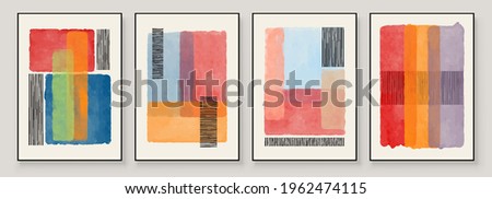 Set of Abstract Hand Painted Illustrations for Wall Decoration, Postcard, Social Media Banner, Brochure Cover Design Background. Modern Abstract Painting Artwork. Bright vivid color Vector Pattern.