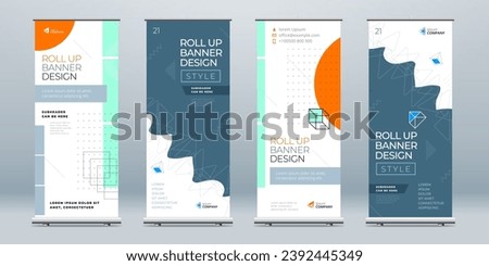 Business Roll Up Banner Set Abstract Roll up background for Presentation. Vertical rollup, x-stand, exhibition display, Retractable banner stand or flag design layout for conference, forum.