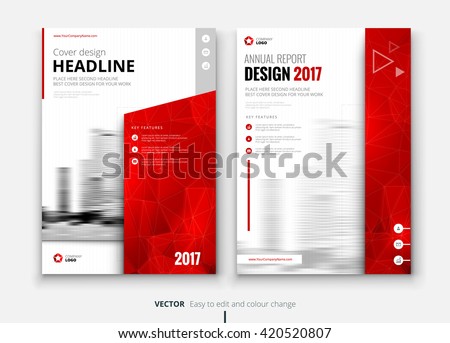 Red Cover design for Annual Report, Catalog or Magazine, Book or Brochure, Booklet or flyer. Layout template in A4 with triangular elements. Creative concept in bright colors. Vector Illustration