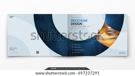 Landscape cover design. Blue corporate business rectangle cover template brochure, report, catalog, magazine. Modern cover layout circle shape abstract background. Creative cover vector concept