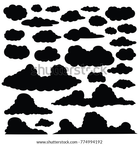 Set of funny cartoon clouds silhouette, Clouds isolated on white Background. , Clouds patterns and clouds icons, filling sky scenes or user interface games backgrounds. Vector