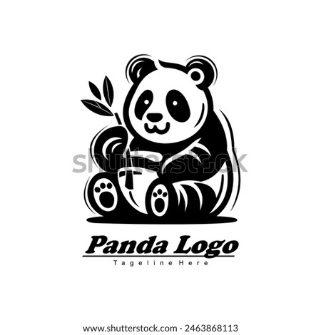 big panda logo design with bamboo in his hand