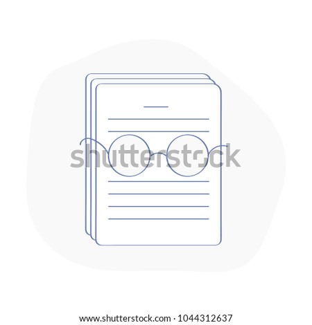 Whitepaper icon, main ICO document, investment doc, company strategy, brief, development product plan. Cute fun pile of papers in glasses. Important documents to study concept. Flat outline vector.
