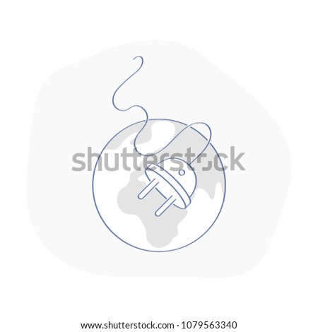 The planet is disconnected from the electrical outlet. Error page, 404 icon, offline, lack of electricity, internet problems, the connection is broken or Earth Day. Flat outline vector illustration.