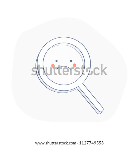 Upset magnifying glass, cute not found symbol, unsuccessful search, zoom, 404 icon, no suitable results, oops, failure concept. Flat outline vector illustration of loupe or magnifier on white. 商業照片 © 