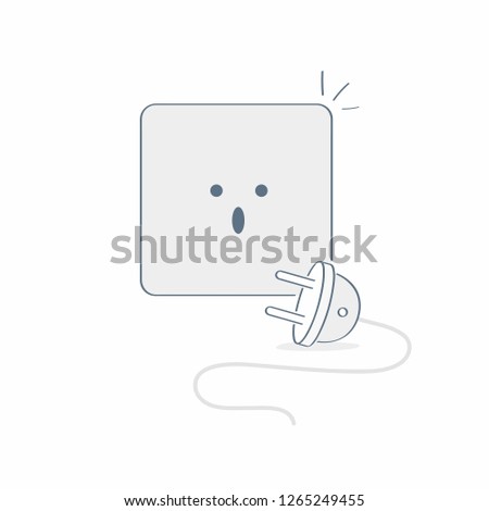 Electric socket unplugged, 404 error page, disconnection, internet connection problem. Flat line vector illustration on white.