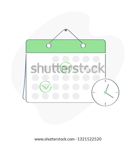 Cartoon Character Make an Online Schedule. Business Graphics Tasks, Planning and Scheduling Operations Agenda on a Week in the Calendar. Outline vector on white background.  