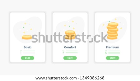 Price services, set tariffs plan for website.  Pricing table for services order with buttons, three options, ui interface for the site. Flat outline vector on white.