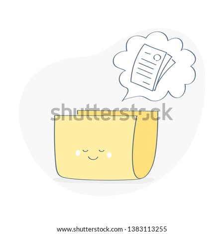 Cartoon empty folder thinking, misses about file or document. Cute cartoon office icon. Flat line vector illustration on white.