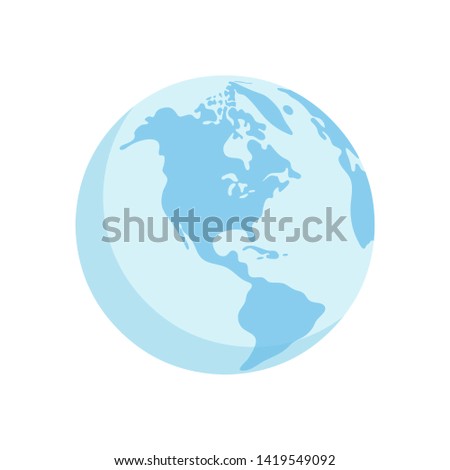 Earth centered on the North and South America continents, American globe earth map on white background. Flat outline vector illustration.