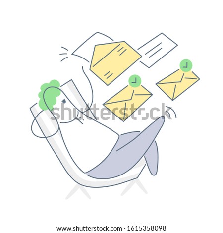 Person reading email, office manager receiving mails, reading and replies to inquiries. Work optimization and correspondence processing, e-mail marketing, internet advertising concepts. Outline vector