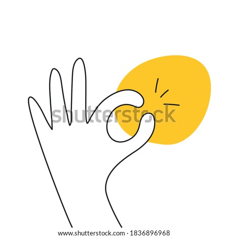 All done, everything is all right or great. Hand OK sign. Communication gestures concept. Flat clean linear vector illustration on white