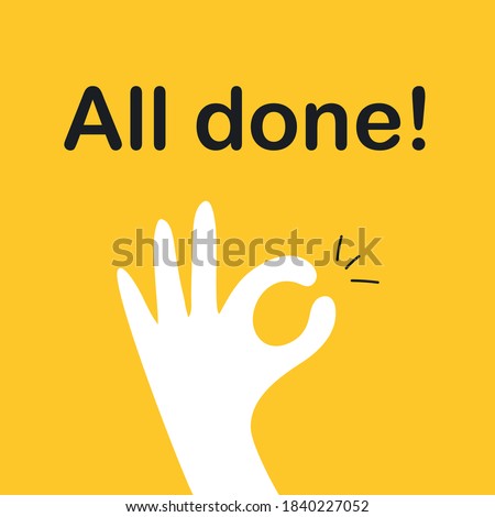 Ok sign, all done, everything is all right or great. Hand OK sign. Communication gestures concept. Flat yellow vector illustration