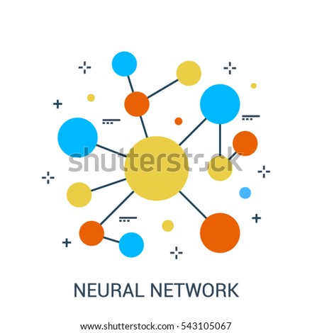 Flat line design vector illustration concept of Neural Network, Blockchain.