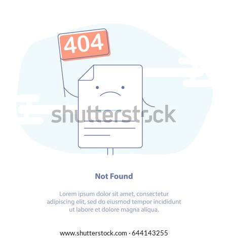 Flat line icon concept of 404 Error Page or File not found icon. Page with flag 404 on laptop display. Isolated vector illustration. 