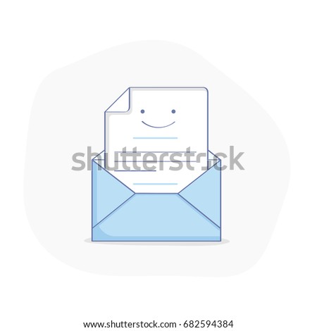 Flat line illustration doodle of opened envelope, message, letter or email. Incoming inbox message or email has been read. 