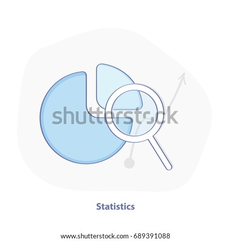 Statistics illustration, pie chart and magnifying glass. Data analysis, analytics concept in flat line design style. Business and finance template. Photo stock © 