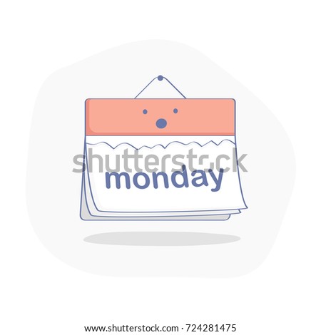 Today is Monday concept, red day in the cute upset calendar. Flat outline illustration concept of the beginning of a hard working week.