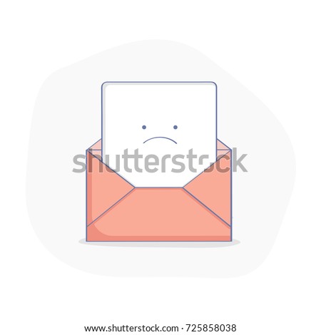 Cute upset open envelope with letter. Bad News, red Mail, Warning Letter, bills, debts, overdue payments vector concept. Flat outline illustration.