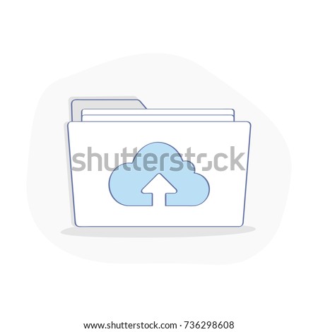 Cloud computing illustration, in modern line flat style. Data storage, media server, web hosting and cloud technology concept. Backup, copy, migrate data between cloud storage services.