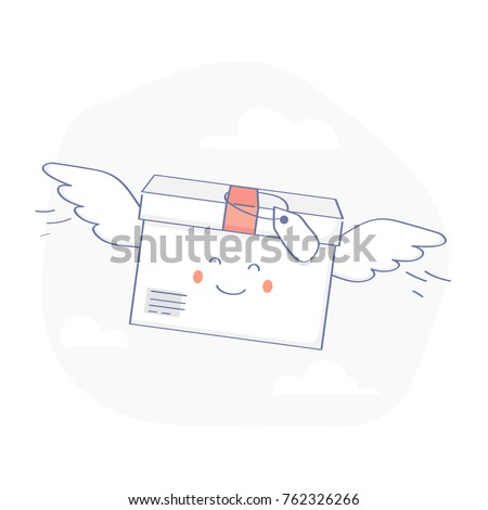 Fast Delivery Service, Parcels Delivery. Happy cute Package is flying with wings. E-Commerce template. Isolated vector illustration.