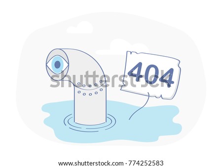 Periscope peeking out of the water with 404 sign. Error Page or File not found icon. Cute fun outline icon vector icon concept.