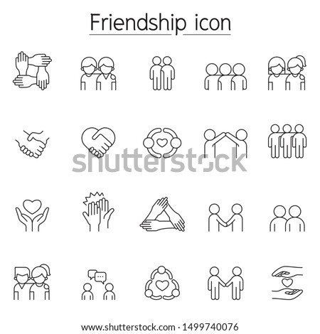 Friendship icon set in thin line style