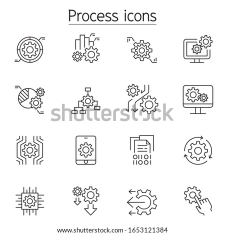 Processing icons set in thin line style