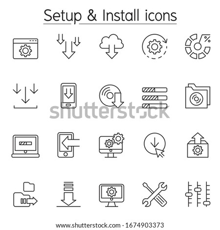 Setup & Install icon in thin line style