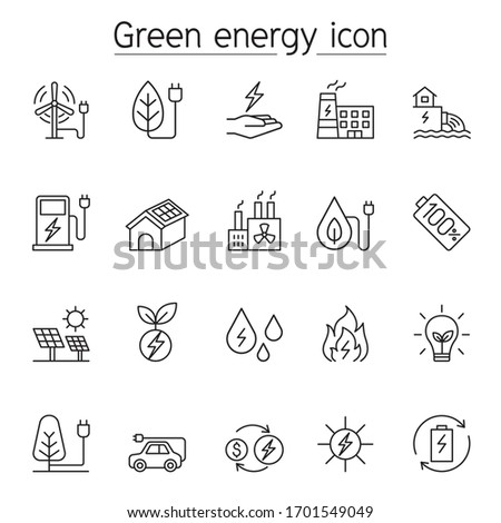 Green energy icon set in thin line style 商業照片 © 