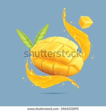 Mango Slice with leaf, Splash with Dark Vector Background