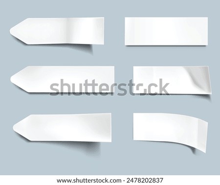 White Paper stickers set of different shapes with shadow and folded edges, tags, sticky notes for memo mockup isolated background