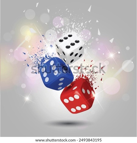 Rolling dices blue, red, white fast Ludo, token, pegs Background.