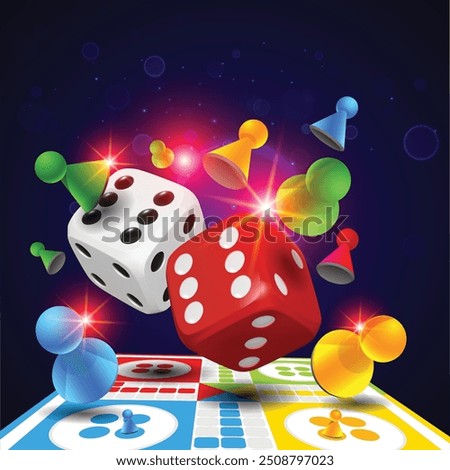 Ludo Board Game, Pegs dice, token, vector Background