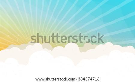 Background illustration of a sky with sun rays peaking behind the clouds