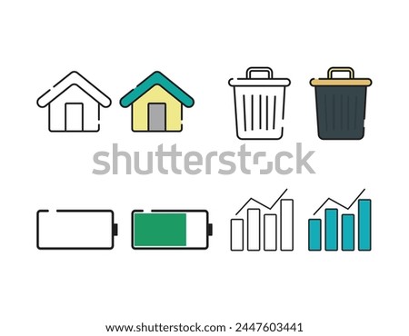 Graphic design. Set of pixel-perfect icons. Flat color style. Variety of unique visual metaphors suitable for wide range of uses