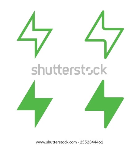 Green energy icons design set. Sharp and rounded. Sustainability trend concept. Power, electricity, lightning. 